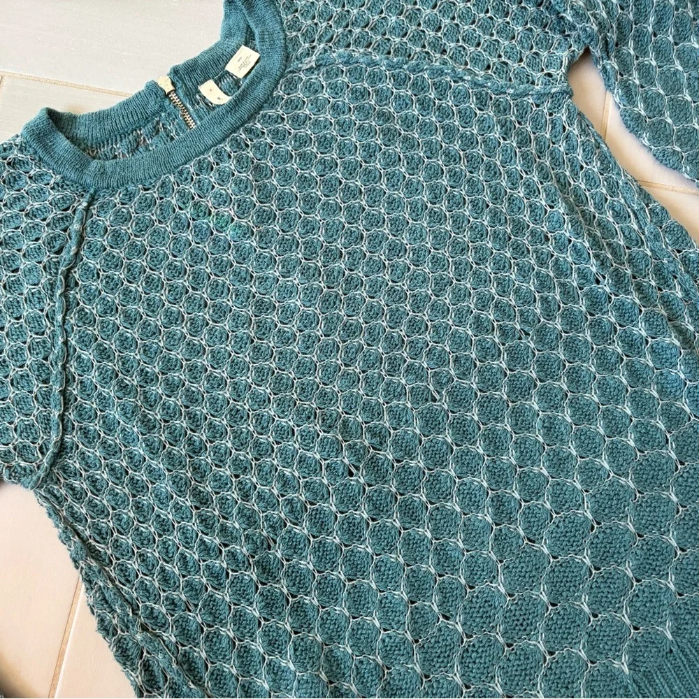 Anthropologie Moth Dot Dot Teal Textured Crew Neck Sweater - Picture 2 of 5